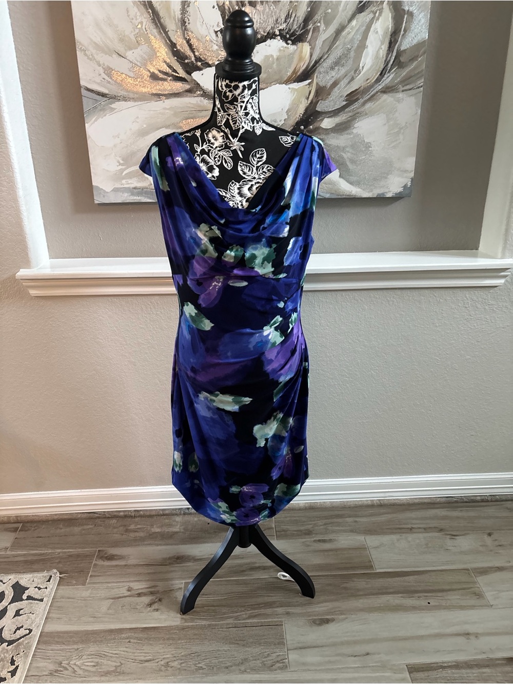 Ralph Lauren Purple and Blue Floral Cowl Midi Dress